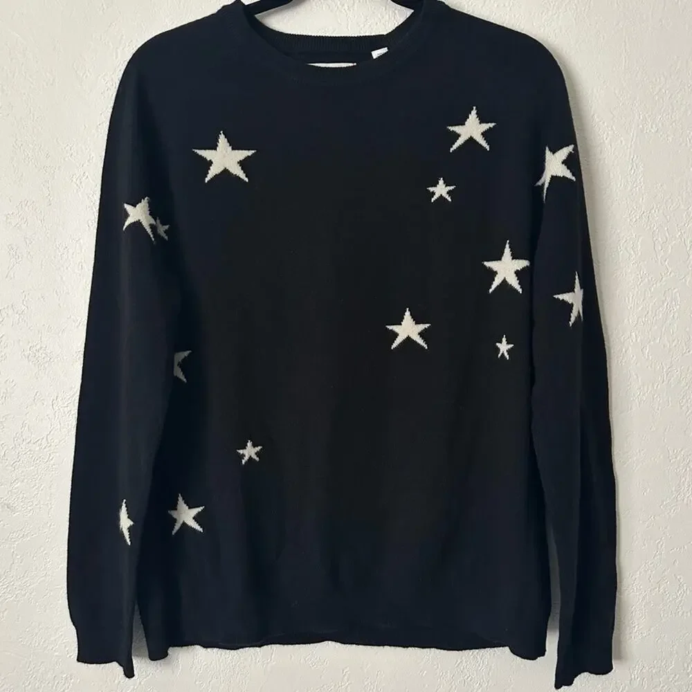 chinti and parker Cashmere Star Sweater Black size XS White Stars Slouchy